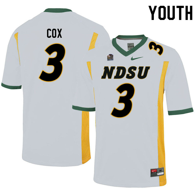Youth #3 Jasir Cox North Dakota State Bison College Football Jerseys Sale-White